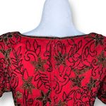 Vintage Papell Boutique Blouse Red Black Silk Embellished Metallic Floral Design Photo 4