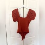 Free People  Burnt Orange Ruched Gathered Sleeves Squareneck Bodysuit Size XS Photo 6