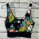 Mudd Crop Top Stretchy Lace Trimmed Black Tropical Print-XS Photo 1