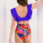 Blue Ruffle Top High Waisted Floral Bottoms 2 Piece Bikini Swimsuit Bathing Suit Size XXL Photo 2
