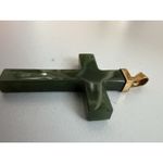 Grade A‎ Natural JADE Green Jadeite Cross Pendant 18K Gold Photo 2