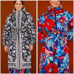 Farm Rio  Womens Colorful Graphic Floral Reversible Puffer Jacket Size XS‎ Belted Photo 1