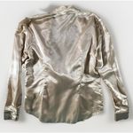 Rihoas Satin Wrap Blouse Small Gold Long Sleeve Button Cuff Collared Dressy Top Photo 2