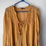 American Eagle Tunic Top M Crochet Long Sleeve Tie Front Peasant Western Boho Yellow Size M Photo 1