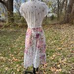 Vintage 80s Whimsy Sheer Floral Swiss Dot Wrap Front Dress White Size M Photo 7
