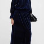 Finley Mary Jane Black Velvet Smocked Waist Ruffle Midi Dress Sz 2X Photo 0