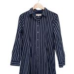 Loft  Navy Blue White Striped Maxi Shirt Dress Sz 8 Photo 2