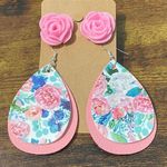 None Women's Floral Earring Set Pink Rose Studs Rose Dangles Teardrop Dangles Fashion Photo 0
