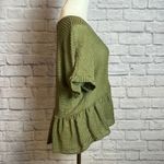 Blu Pepper  Olive Green Button Front Peplum Top Women's L Photo 1