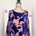 Free People  Rare Piece Navy & Pink Velvet Floral Bell Sleeve Sheer Dress Size XS Photo 2
