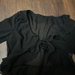 SheIn Women Solid Sheer Ruffle Front Tie Long Sleeve Photo 2