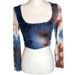 SheIn  Tie-Dye Ribbed Knit Square Neckline Long Sleeve Crop Top Photo 2