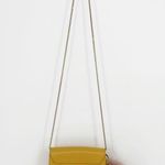 Furla Metropolis Small Crossbody Bag Chain Strap Leather Yellow with Fur Keyring Photo 6