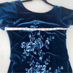 White House | Black Market WHBM Teal Velvet Lace Trim Floral Embroidered Flounce Sleeve Dress XS Petite Photo 5