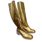 Free People Metallic Gold Shiny Essential Tall Slouch Block Heel Boots Size 7.5 Photo 2