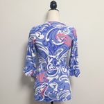 Katherine Way White Pink Blue Periwinkle 3/4 Circular Flounce Sleeve U Neck Top Size XS Photo 3