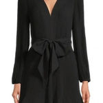 Milly  V Neck Long Sleeve Pleated Liv Belted Mini Dress Black 0 Photo 0