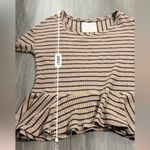 Free People We The Oversized Tan & Black Striped Waffle Knit Peplum Top Size S Photo 8