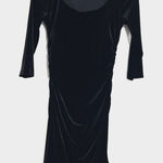 White House | Black Market WHBM Velvet Midi Dress  XS Black‎ Boat Neck 3/4 Sleeve Side Ruching Classic Photo 0