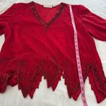 Laurence Kazar Vintage  Red 100% Silk Beaded Long Sleeve Blouse Party 80’s Glam Photo 4