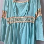Vintage 1970 Robins Egg Blue Floral Crochet Prarie Boho Dress Size M Photo 1