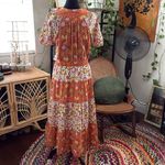 dRA Los Angeles Anthropologie Orange Multi Paisley Floral Maxi Dress Size L Photo 1