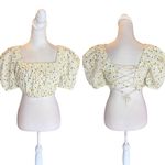 ZARA  Crop Top Floral Print Balloon Sleeve White Yellow Womens Size Small Photo 1