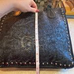 Sam & Hadley Embossed Tote Bag with half braided handles. Faux leather. Black Photo 9