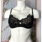 Victoria's Secret Victoria’s Secret Y2K Black Lace Sheer Push Up Bra 38C Leather Strap Vintage Photo 0