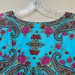 Boho Turquoise Paisley Tunic Top Medium 100% Cotton Festival V Photo 9