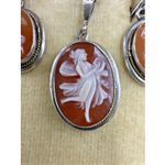 Art Deco Antique Cameo Earrings Necklace Set 800 Silver Original Box Italy Photo 3