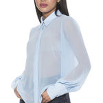 Alexia Admor ‎ NWT Womens 6 Zayn Blouson Sleeve Sheer Blouse Halogen Blue Photo 0