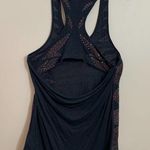 Free People Linen Blend Black Tank Cut-Out Back Copper Beading Detail Photo 6
