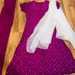 NWT 100% Silk 3 piece fuschia purple tunic dress gingham scarf shalwar kameez Photo 10