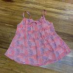 Nu New York Women's Sleeveless Ruffle Neck Tank Top Pink Patterned Casual Large Photo 2