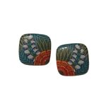 Avon 1987 Hand Painted Tropical Beauty Square Post Back Stud Earrings Women Vtg Blue Photo 5