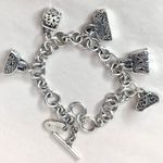 Lois Hill Sterling Silver Hand Bag Charms Rolo Link Toggle  Charm Bracelet Photo 14