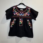YZXDORWJ Women's Embroidered Mexican Peasant Blouse Summer Shirt Short Sleeve L Black Size L Photo 0
