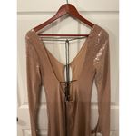 NWOT Meilun Deep V Dress Drawstring Long Sleeve Sequin Dress Long Gown, sz M Gold Size M Photo 4