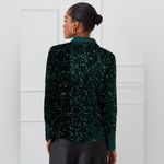 J. McLaughlin Barrett Sequin Shirt Emerald Green Velvet Satin Size Large NEW Photo 1