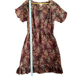 Sundance Dress Midi 100% Silk Floral Burgundy Tulip Sleeve Romantic Boho Size S Photo 5