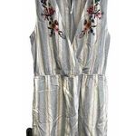 Blu Pepper  Romper V-Neck Blue Stripe Sz L Floral Embroidered Sleeveless Photo 0