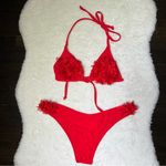 SheIn Red Frill String Halter Bikini Swimsuit Photo 0