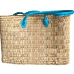 Misa Los Angeles Jane Straw Tote Bag With Blue Leather Double Handle NWOT Photo 2