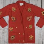 Adrienne Vittadini Vtg Crest All Over Embroidered Blazer Jacket Double Breast Grandma Cardigan Sz S Photo 1