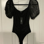 Lulus  Sheer Shoulder Black Bodysuit Photo 0