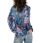 Band of Gypsies New BAND OF THE FREE Josie Blue Floral Print Long Sleeve V Neck Blouse Sz Small Photo 5
