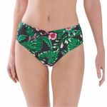 White House | Black Market NEW WHBM Lush Floral Black Shirred Wrap High Waist Bikini Bottoms size Small Photo 0