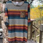 Wanna B Size M Boho Striped Mini Dress Tunic Top Tan Blue Ivory Gray Wine Photo 2