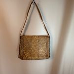 Vintage 1960s Woven Straw Purse Handbag Boho Flowers Green Orange Yellow Photo 2